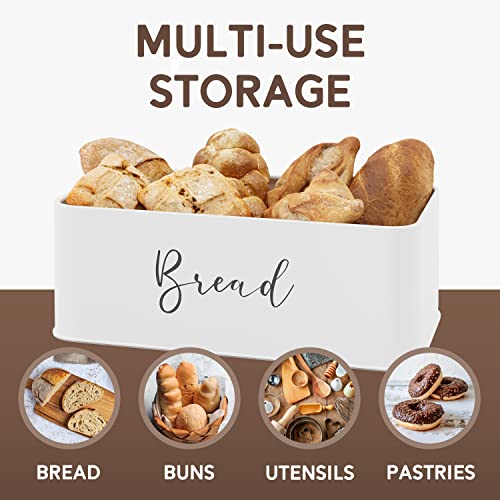 Nature Supplies | White Bread Box For Kitchen Countertop With Professional Cutter Guide | Farmhouse Bread Bin & Bamboo Bread Slicer Set | Metal Bread Box With Cutting Board For Bread, Bagel, Loaf #TOP6