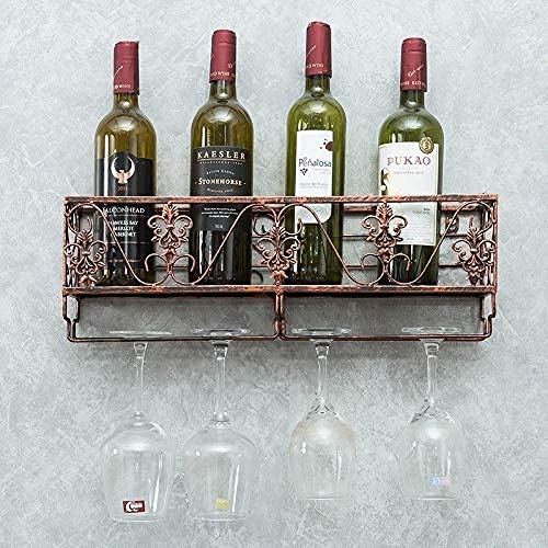 Étagère à vin murale avec support de verres suspendu en fer marron - 2