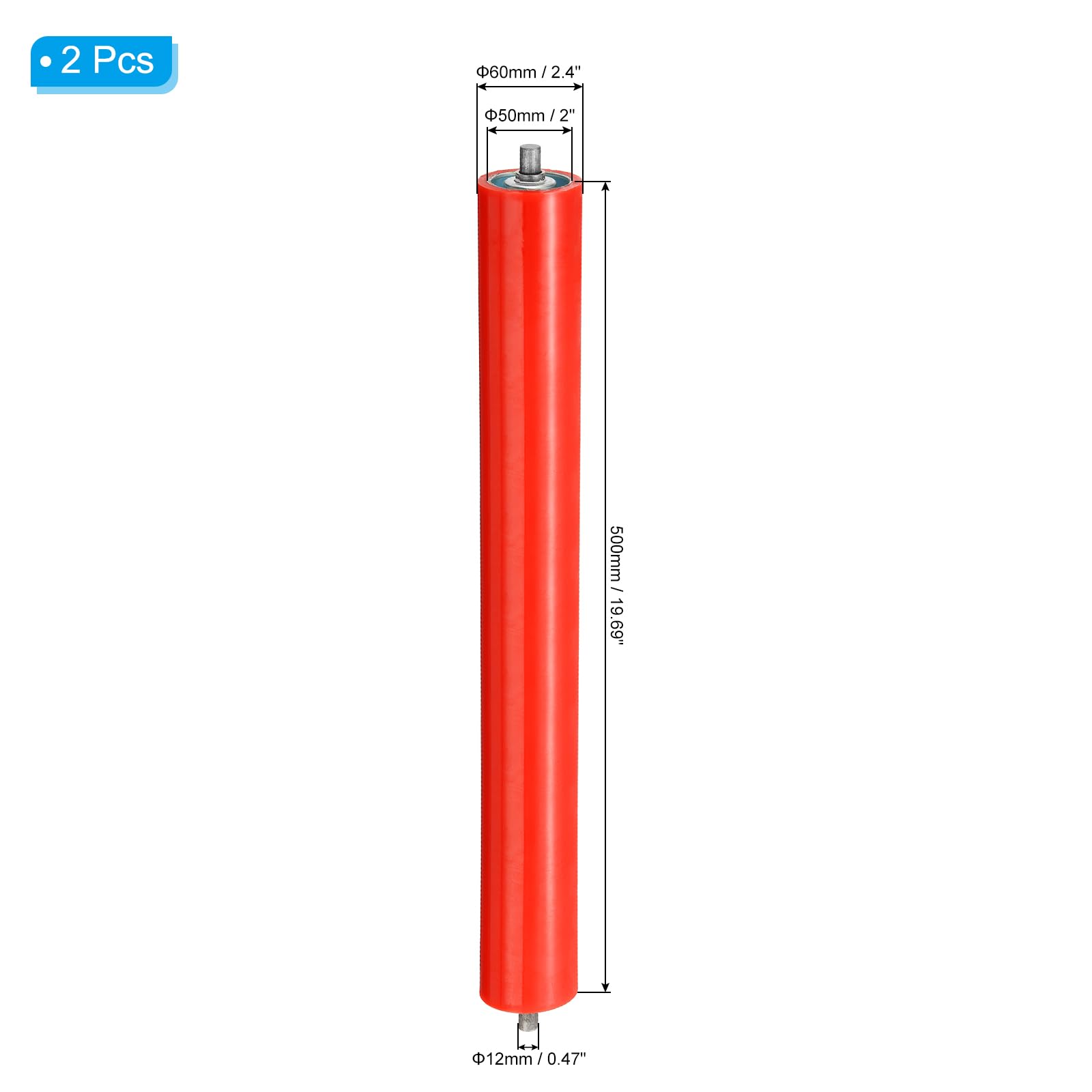 PATIKIL Poliuretano Rivestito Trasportatore Rullo 4" Diametro 20" Lunghezza 2pz Inox Acciaio Trasmissione Sostituzione Parte Zincato Fine Rosso