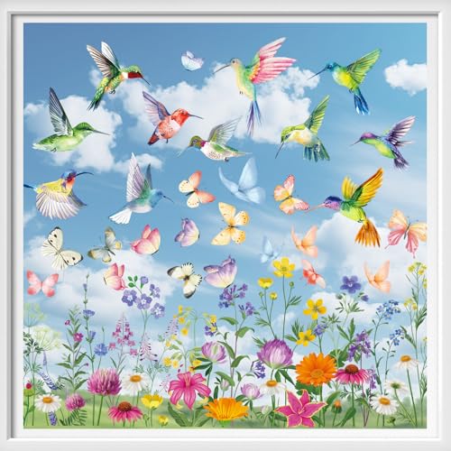 BBLIKE Stickers Fenetre Printemps, 9 Sheets Spring Window Stickers, Autocollants Réutilisables pour Fenêtres Static-Catch avec Motifs Floraux, Oiseaux et...
