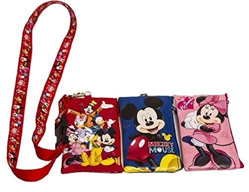 3 X Disney Mickey Minnie & Friends Lanyard With Id Badge Holder Wallet Coin Purse Ticket Key Chain #TOP2
