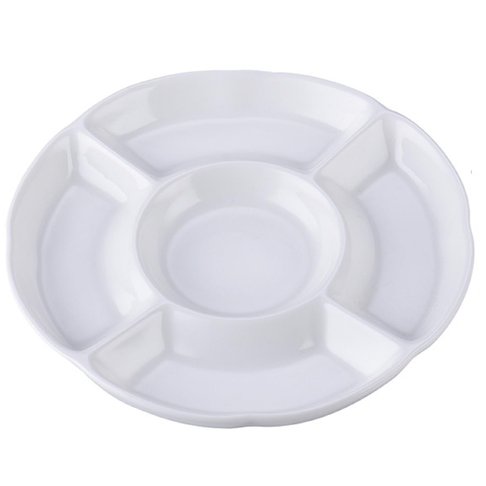 Zestaw 4 ceramicznych tacek do serwowania, okrągła półmisek z 5 przegrodami na przekąski i owoce, biały talerz wielosekcyjny do wędlin, przystawek, na przyjęcia, do hotelu i domu,8 inch