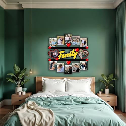 Image of Customized Family Photo Frames Collage - Personalized Name Photo Frames with Photo for Gift and Home Decor (Size: 16 x 16 Inch)