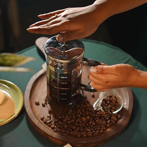 Image of THE BEAN CO French Press Coffee Maker 600 ML | With 4 Level Filtration System | Heat Resistant Borosilicate Glass-Stainless Steel Plunger-Coffee Press Espresso,Cold Brew & Tea-Easy Clean Coffee Maker