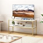 Function Home TV Stand for TVs up to 50 Inch, 2 Tier Entertainment Center, Modern TV Cabinet with Faux Marble Top and Gold Metal Base, 42" Media Console Table with Storage for Living Room Bedroom