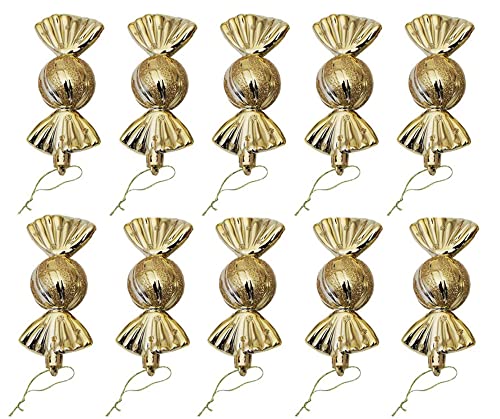 RXXR Lot de 10 décorations de Noël à paillettes dorées pour décoration de sapin de Noël, décoration ronde avec motif en spirale, accessoire pour la maison, la boutique Cover