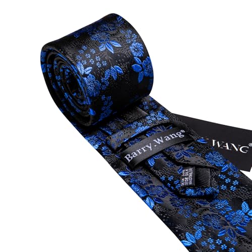 Image of Barry.Wang Flower Ties for Men Handkerchief Cufflinks Set Wedding Necktie Set Party