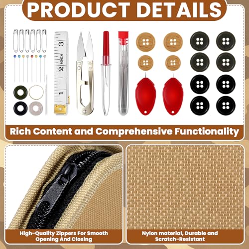 Suncalla Military Survival Sewing Kit Tactical with Buttons Durable Nylon Portable Small Sewing Kit for Men Women Complete Thread Needle Repair Tools for Travel Field Emergency(Brown,1) - Thumbnail 4
