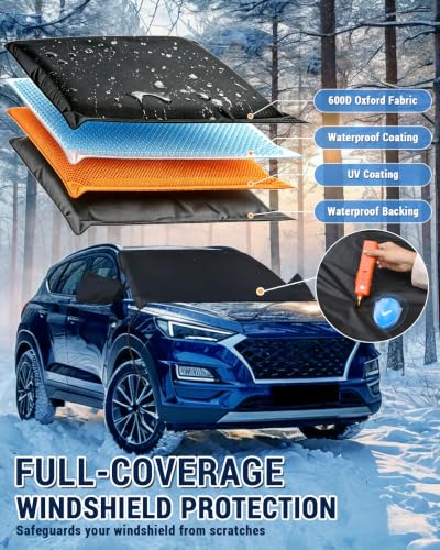 Image of Windshield Cover for Ice and Snow for Ford 2015-2026 2027 F150 250 / F350 F450 Super Crew Cab, XL XLT Limited Raptor Windshield Frost Cover for Truck, Ford F-150 All Weather Protector Accessories