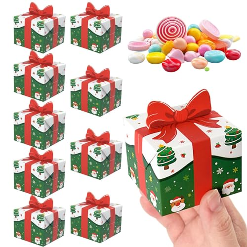 Cajas de Navidad - Caja de regalo de 2,56 pulgadas | Cajas de papel con lazo - 10 piezas, Mini caja de regalo de Navidad plegable para chocolates, cupcakes, pasteles, aperitivos, regalos de fiesta de