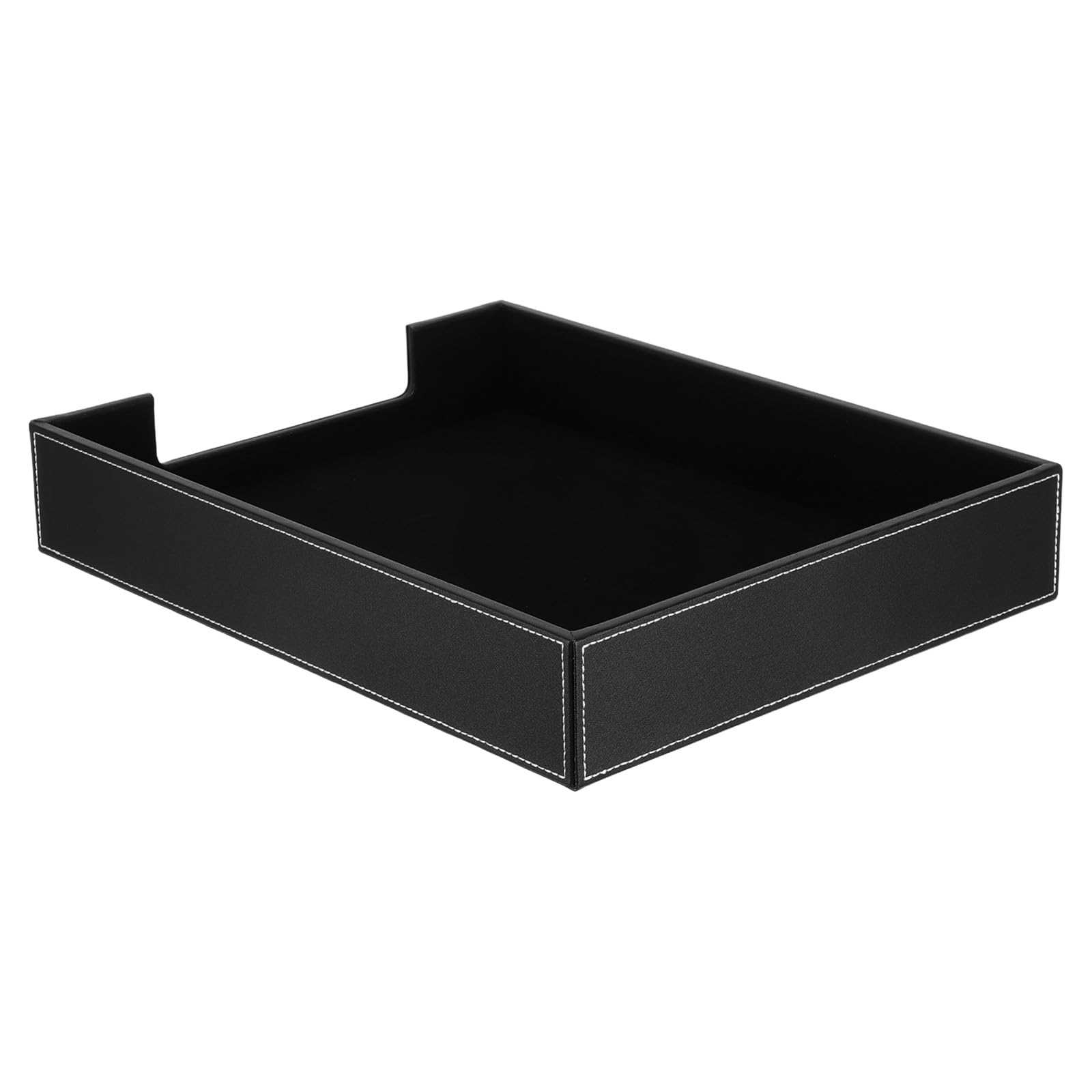 Bandeja de documentos de piel sintética negra de 14 x 11 x 2.4 pulgadas, elegante escritorio de una sola capa para oficina, papeleo, cartas y revistas, solución de almacenamiento