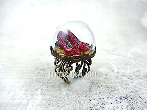 Ruby Red Slippers on the Yellow Brick Road Ring in Bronze or Silver Filigree Adjustable Band - Handmade Adult Artisan Jewelry2