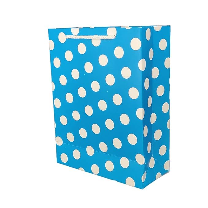 Blue polka Dot Paper Gift Bags for Baby Shower Return Gift, medium