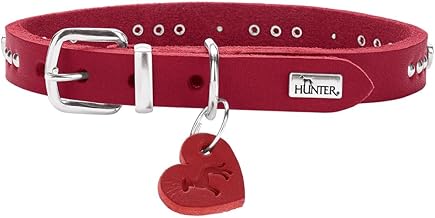 HUNTER Aalborg Hearts Dog Collar Colour: Red High-Quality Soft Full Cowhide Leather Soft and Comfortable to Wear with Studs and Heart Details Heart Pendant Made in Germany Size: 27