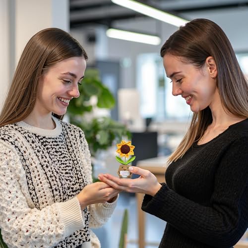 Image of Handmade Positive Sunflower Crochet Doll with Card for Women - Cute with You are Braver, Smarter, Loved Heartfelt Message - BFF Friendship Presents