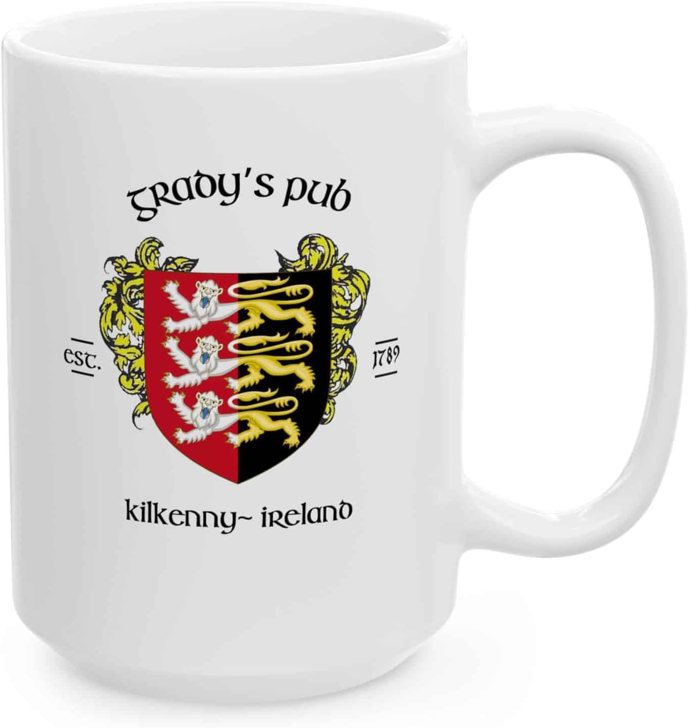 Irish Pub Coffee Mug and Tea Cup from Over 100 Irish Bars featuring Family Crest and Coat of Arms Designs - Set of 4 Mugs (Grady's Pub)