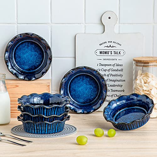 vancasso Ceramic Mini Pie Pans Set of 6, 5.2 Inch Small Pie Plates for Baking with Ruffled Edge, Individual Quiche Baking Dishes Tart Pans, Mini Pot Pie Plates for Microwave & Oven Safe, Blue by vancasso - Image 5
