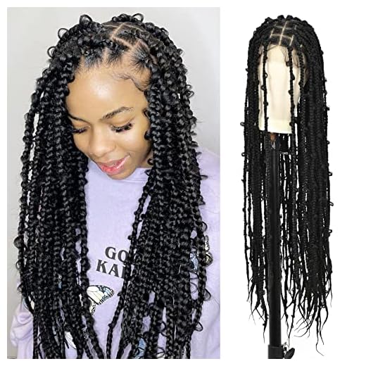 Lexqui 36" Square Knotless Butterfly Box Braided Wigs for Black Women Full Double Lace Frontal Braided Wig with Baby Hair Natural Parting Synthetic Lace Front Braiding Hair Wigs