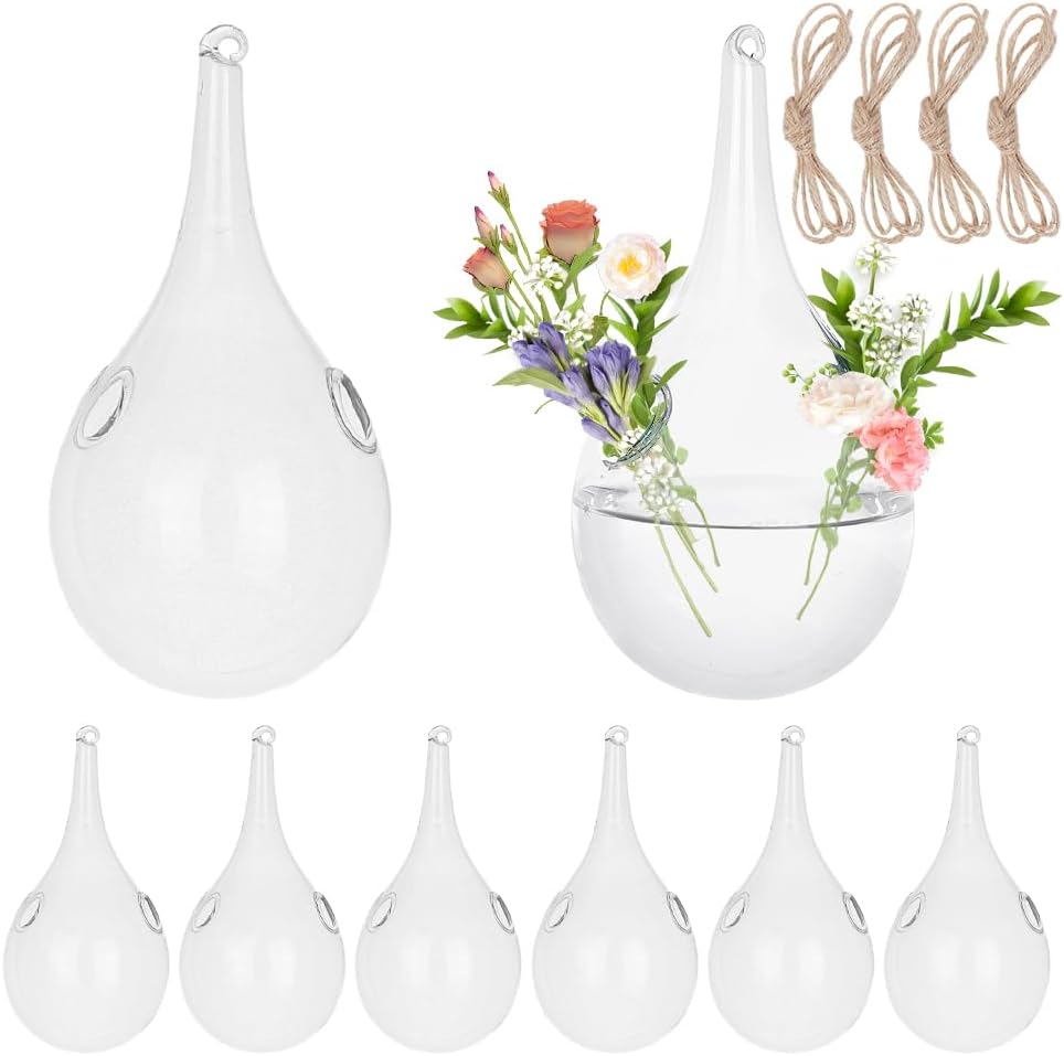 4pcs Glass Hanging Planter Air Fern Holder Hanging Hydroponic Vases with Jute Rope Terrarium Plants Hanger Vase Succulent Planter Terrariums for Moss Air Plants Christmas Decor (Mushroom)