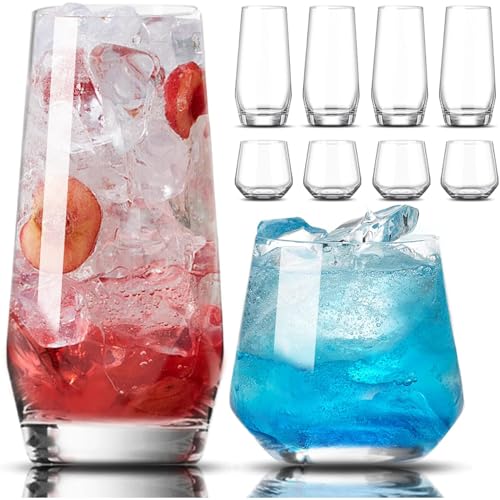 Catálogo de Vasos largos comprados en linea. 45 U Chef Set de 8 Vasos de Cristal Resistentes, 4 Vasos Highball (18 oz) y 4 Vasos Cortos de Vino, Whisky (13 oz), Cristalería Transparente para Agua, Jugos, Refrescos, Cócteles y...