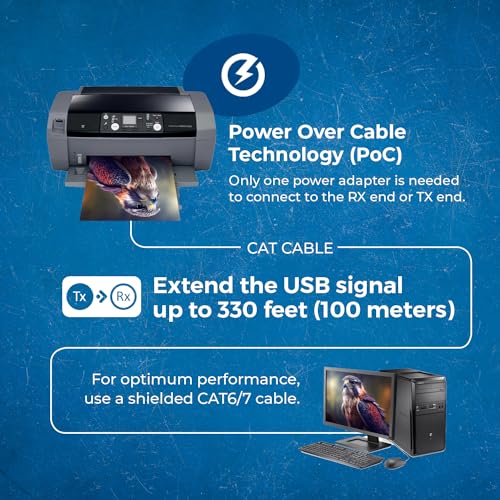 Image of OREI USB 2.0 Over Ethernet Cat5e /6 Extender LAN Upto 330 Feet - Extends 2 Ports USB-A Signal Over LAN Ethernet - Power Over Cable for Long Distance Extension Supports All Operating System | USB Extender Over CAT6, USB Extender Over Ethernet - 2 USB 2.0 Ports, No Drivers, Metal Housing, ESD Protection
