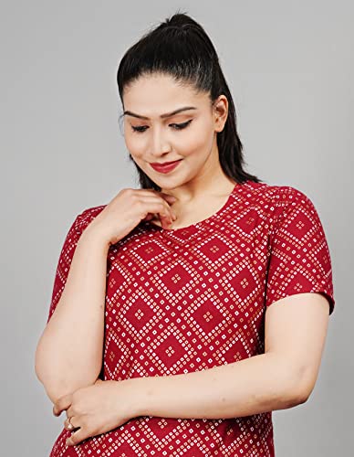 Image of Rayon Printed Night Suit Kurta pyjama Pant Set For womens and girls