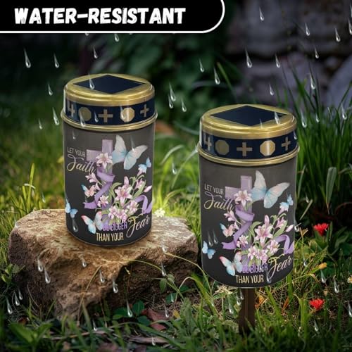 Image of Cross and Lily Flower Light for Prayer Cemetery Solar Lights for Grave Cemetery Decor Candle Lamp Waterproof Solar Power Light Eternal Lights for Graves Cemetery Memorial Gift 2 PCS