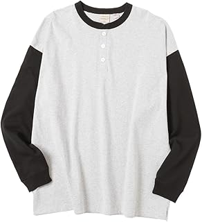 [グッドウェア] 長袖Tシャツ 綿100% M L XL 3色展開 USAコットン ビッグシルエット ゆったり 配色切替 無地 ヘンリーネック ボタン プルオーバー ロンT トップス メンズ