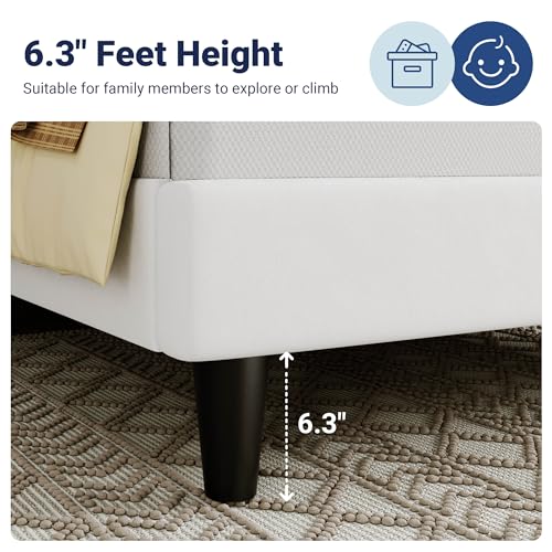 Image of Allewie Twin Bed Frame /Velvet Upholstered Bed Frame with Vertical Channel Tufted Headboard /Strong Wooden Slats /Platform Bed Frame /Mattress Foundation /Box Spring Optional /Easy Assembly /White