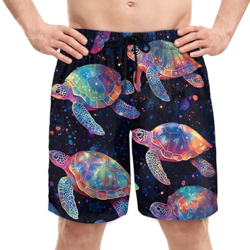 Men's Swim Trunks,Sea Turtle Blue Beach Shorts Mesh Lining Elasticized Drawstring Shorts S