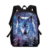 chaqlin Purple Galaxy Wolf School Backpack for Boys Girls,Animal Print School Bags Kids Children Cute Bookbags Large Rucksack,15 Inch Travel Bags Knapsack Novelty Bagpack