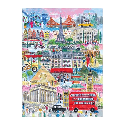 Rompecabezas Galison Ciudades del Mundo, 1000 piezas, ilustrado por Michael Storrings, paisaje urbano, desafiante, papel reciclado, sin polvo, tamaño final 27" x 20" miniatura 2
