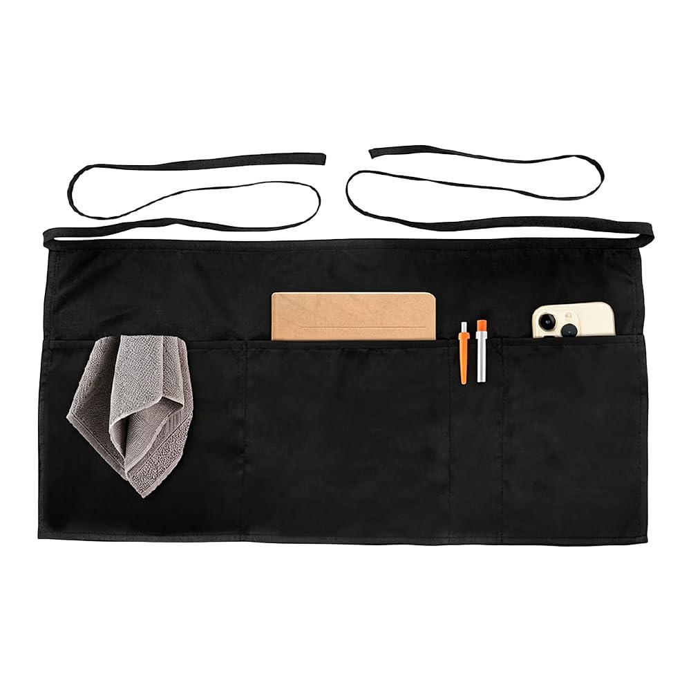 Thrynexon 2 Pack Black Waist Aprons with 3 Pockets, Premium Half Apron for Waiter, Waitress, Server, Barista & Crafting, Unisex Short Catering Apron for Cafe, Pub, Bistro & Home Use