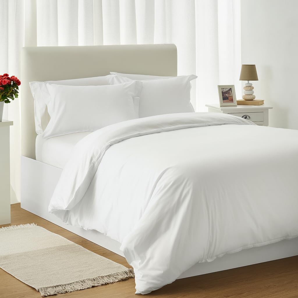 Jomy Parure de Lit 220×240 Adulte Housse de Couette 220×240 Coton 300 Fils Blanc avec Fermeture Éclair 2 Taies d’Oreiller 50×75 Linge de Lit 2 Personnes Housse Couette Blanc Satin de Coton Égyptien