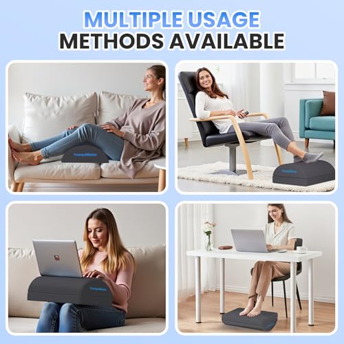 Image of TranquilRelax Foot Rest for Under Desk at Work, Gaming Accessories Foot Stool with 3 Adjustable Heights & Washable Cover, Comfortable Office Desk Accessories, Footrest for Office, Home and Car (Gray)
