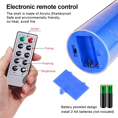 Bauhinia Flickering Flameless Candles, 360 Degree Viewing Angle, With Starry String Lights, Battery Operated Acrylic Led Pillar Candles With Remote Control And Timer, Red, Purple, Blue, Set Of 3 #TOP2