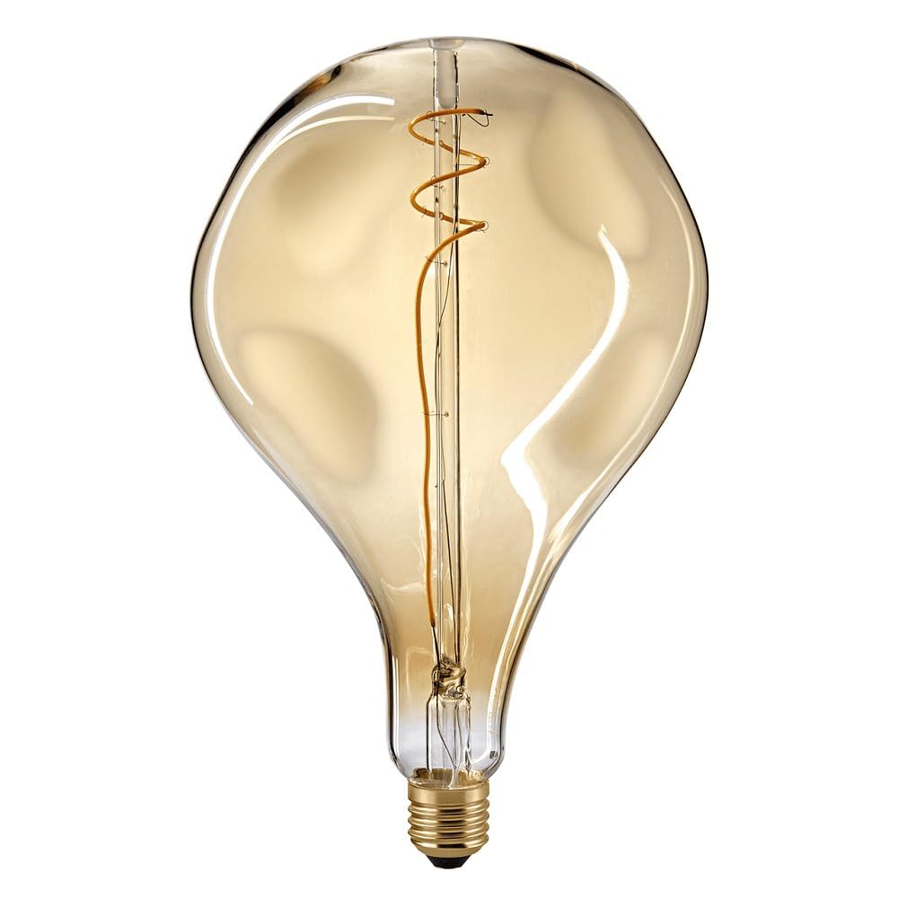 Lámpara de filamento LED decorativa, 230 V, diámetro de 16,5 cm/L 28 cm, E27, 5 W, 2100 K, 270 lm, 360°, CRI 90, regulable, color dorado y transparente