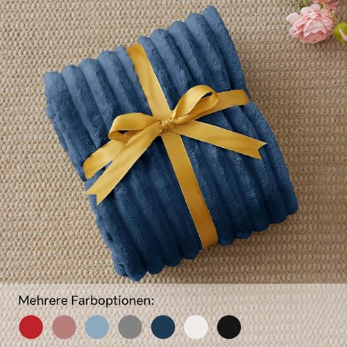 Image of BEDELITE Ribbed Fleece Throw Blanket for Couch, Navy, 50 inchx70 inch | Ultra-Soft Plush Fleece, Warm Yet Lightweight, Ribbed Texture, Home Decor, Machine Washable, Giftable, All-Season Use