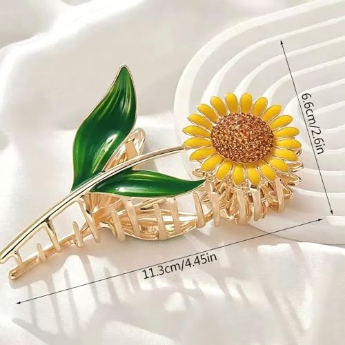 Pinzas para el cabello TIIZIISII Sunflower elegantes metálicas con flor y pedrería, pinzas antideslizantes para cabello grueso y fino, accesorios de verano para niñas miniatura 7