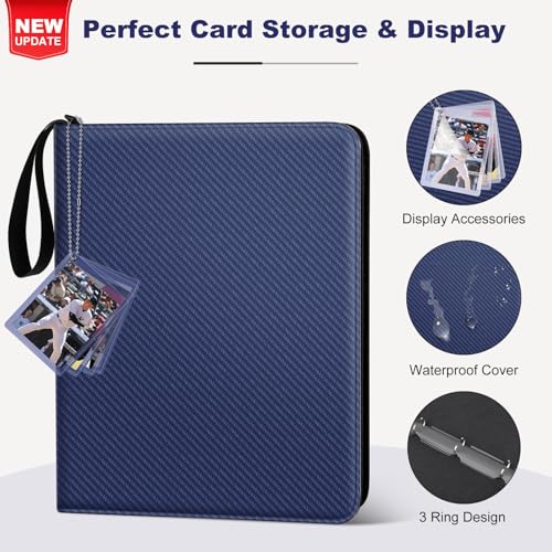 Mlikero Trading Card Binder, 9 Pocket Card Binder with Card Display Design, 720 Double Sided Pocket Collection Card Albums Fit for MTG, TCG, and Sports Cards(Blue) - Thumbnail 2