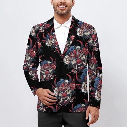 Japanese Demon Mask Men's Suits Dress Business Formal Suit Print Jackets Coat for Wedding Party2