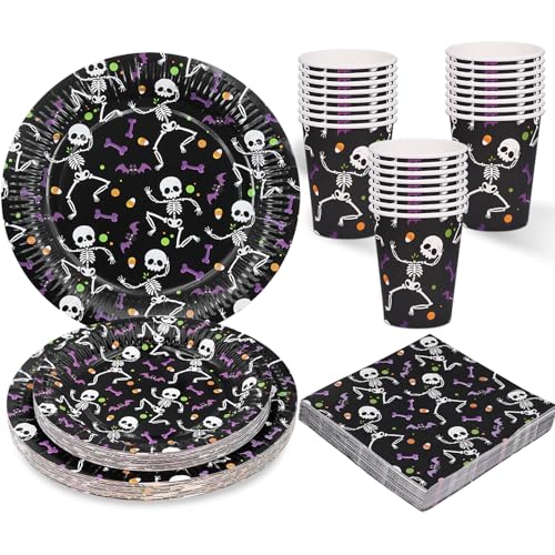 ZVK Piatti da carta, Tovaglioli di carta, Bicchiere di carta 96 pezzi Festa di Halloween, kit di stoviglie per 24 persone