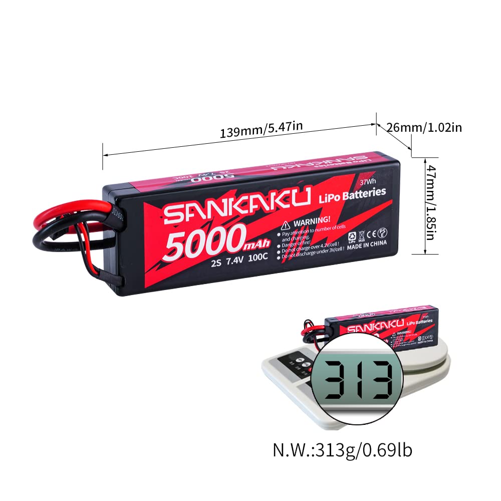 SANKAKU 5000mAh 2S Batteria Lipo 100C 7,4V Lipo spina Deans T per veicoli RC Buggy Auto Camion Barca Hobby 2 pezzi