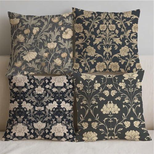 Housse de coussin 80x80cm extérieur fleurs lot de 4 en lin rétro - 3