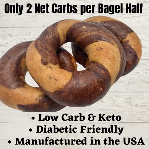 Low Carb NY Style Marbled Bagels (3 pack) | All Natural | High Protein & Fiber | No Sugar | Keto | Handcrafted | Fresh Baked | Diabetic Friendly | Perfect for Breakfast (12.6 Oz) - Thumbnail 2