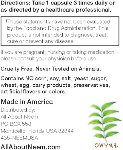 Miniatura 5 de Cápsulas de corteza de Neem de 400 mg de polvo orgánico de corteza de neem molido fresco cultivado en Estados Unidos, 120 unidades y fabricado en