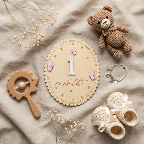 Baby Girl Monthly Milestone Sign,7" Large 1-12 Monthly Baby Milestone, Month Milestone Baby Girl, Baby Months Milestone, Newborn Photography Props Double-Sided (M06) by Miokeko - Image 2
