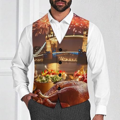 Thanks Giving In Tower Bridge Londo Trendy Vest Suit for Men V Neck Formal Dress Waistcoat Vests Business Slim Fit4