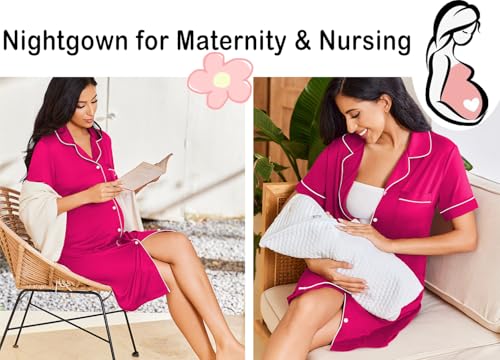 Image of Ekouaer Nightgowns for Women Button Down Sleepshirt Short Sleeve Nightshirt Boyfriend Pajamas V Neck Nightdress S-XXXL