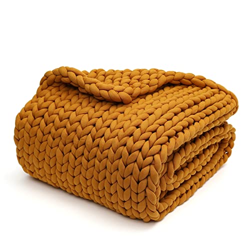 YnM Knitted Weighted Blanket, Handmade Chunky Knitted Design, Soft and Cozy, Temperature Regulating and Breathable, Machine Washable Throw for Sleep or Home Decor (Yellow Fusion, 60x80 Inch, 20lbs)